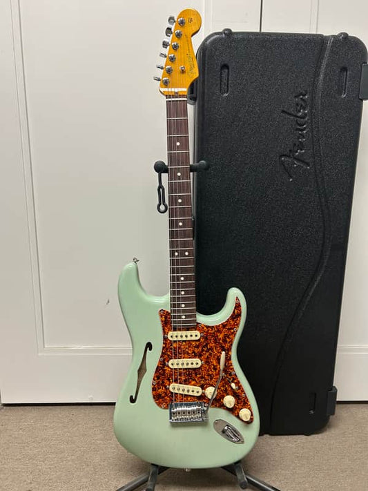 Fender American Professional II Stratocaster Thinline Semi Hollow Body Electric Guitar - Transparent Surf Green