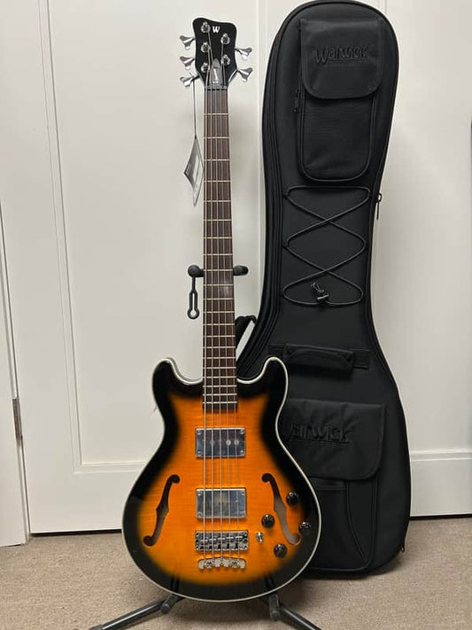 Warwick RockBass Star Bass 5-String Semi-Hollow Bass Guitar 2025 - Vintage Sunburst Transparent High Polish