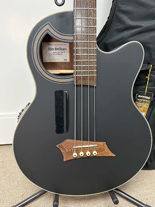 Warwick Alien Deluxe Thinline Hybrid 4 String Acoustic Electric Bass Guitar -Black