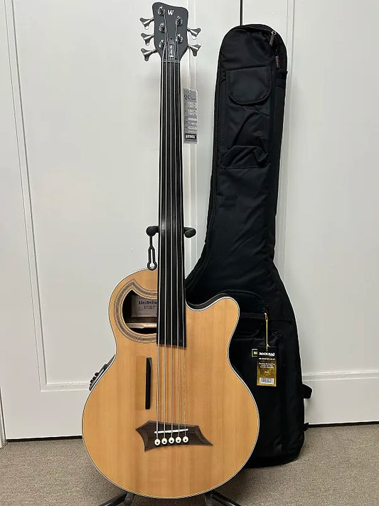 Warwick Rockbass Alien Deluxe Hybrid Thinline 5 String Fretless Acoustic Electric Bass - Natural