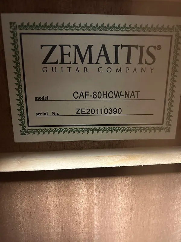 Zemaitis CAF-80HCW-NAT Acoustic Guitar w/Electronics - Natural