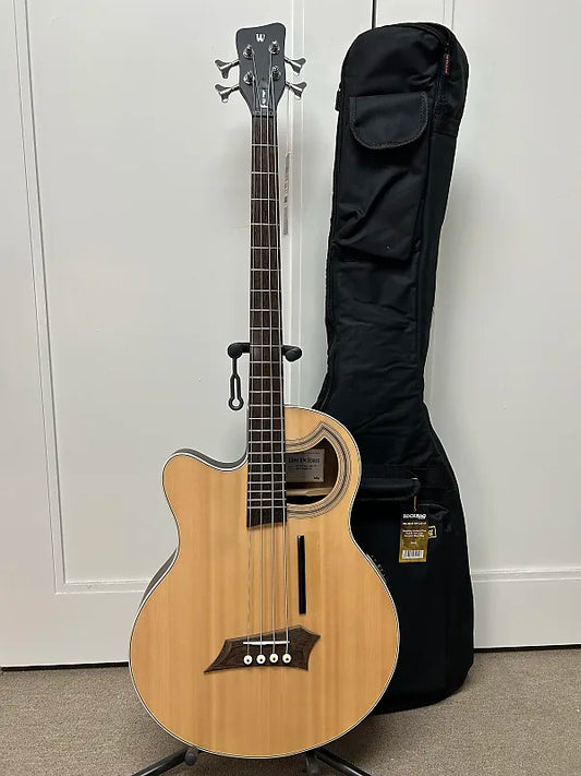 Warwick Rockbass Alien Deluxe Hybrid Thinline 4 String Acoustic Electric Bass Left Handed - Natural