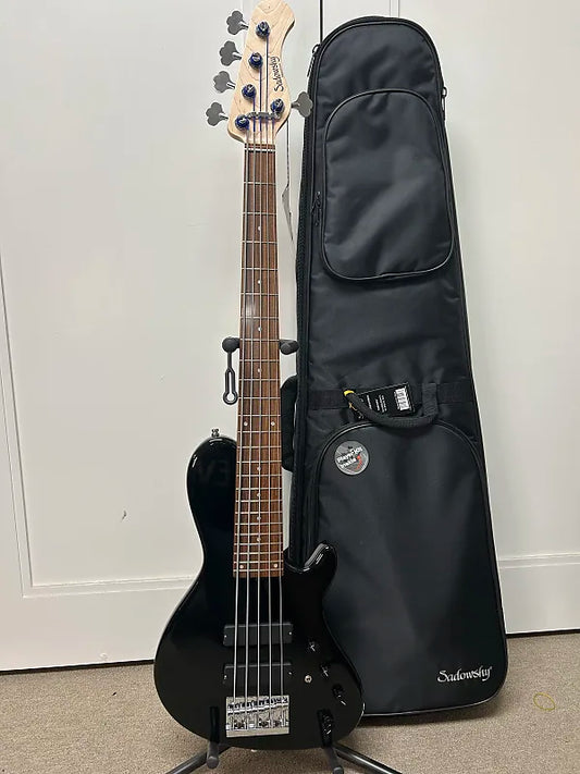 Sadowsky Metroline 24 Fret Singlecut 5 String Soapbar Bass w/Morado Fretboard and Red Alder Body - Solid Black High Polish