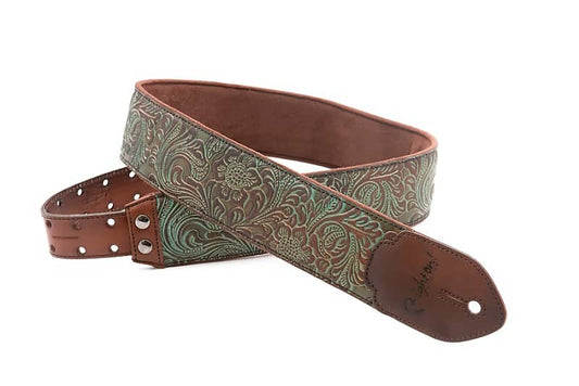 Right On Blackguard Teal Leather High Quality Guitar Strap