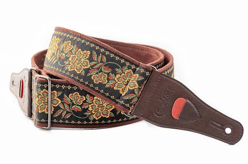 Right On Straps Roses II Brown Vegan High Quality Guitar Strap