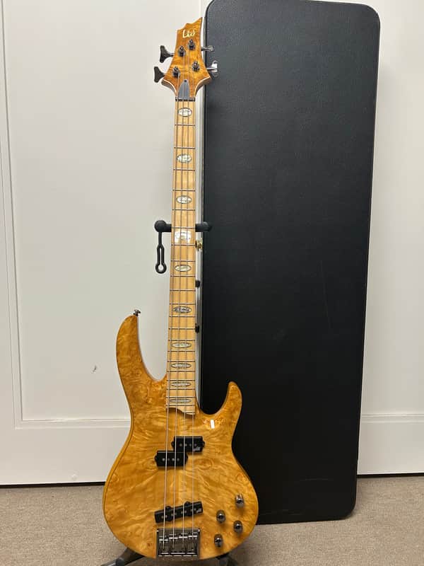 ESP LTD RB-1004 Burled Maple Bass Guitar - Honey Natural