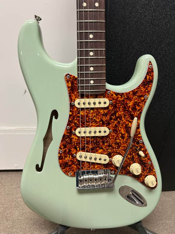 Fender American Professional II Stratocaster Thinline Semi Hollow Body Electric Guitar - Transparent Surf Green