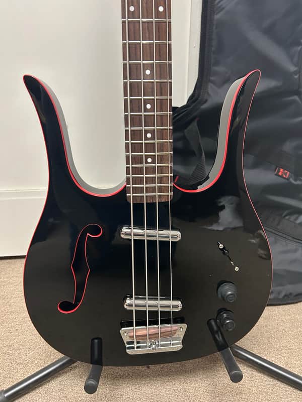 Danelectro Longhorn Bass - Black w/Red Binding - Brand New w/Free Gigbag