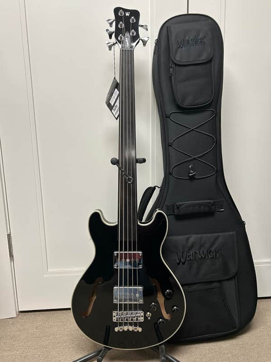 Warwick RockBass Star Bass 5-String Semi-Hollow Bass Guitar FRETLESS 2025 - Solid Black High Polish