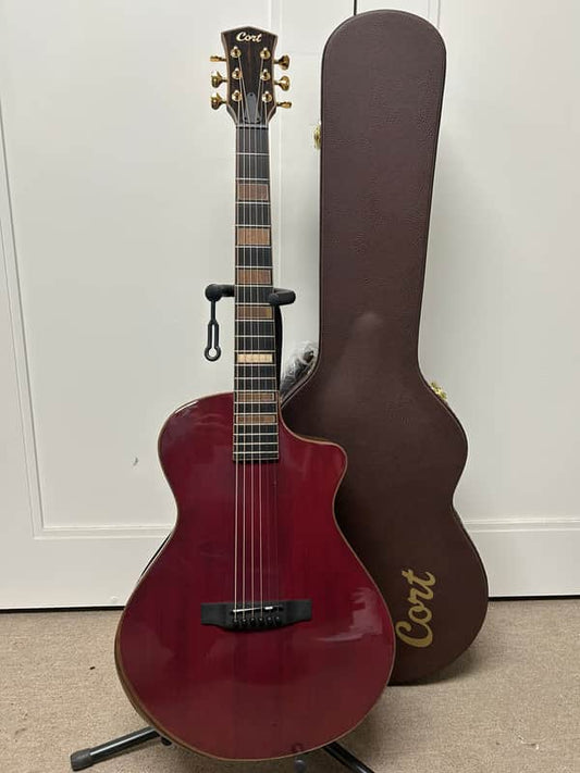 Cort Masterpiece Modern Burgundy Venetian Cutaway Acoustic Guitar with Electronics with Hard Case