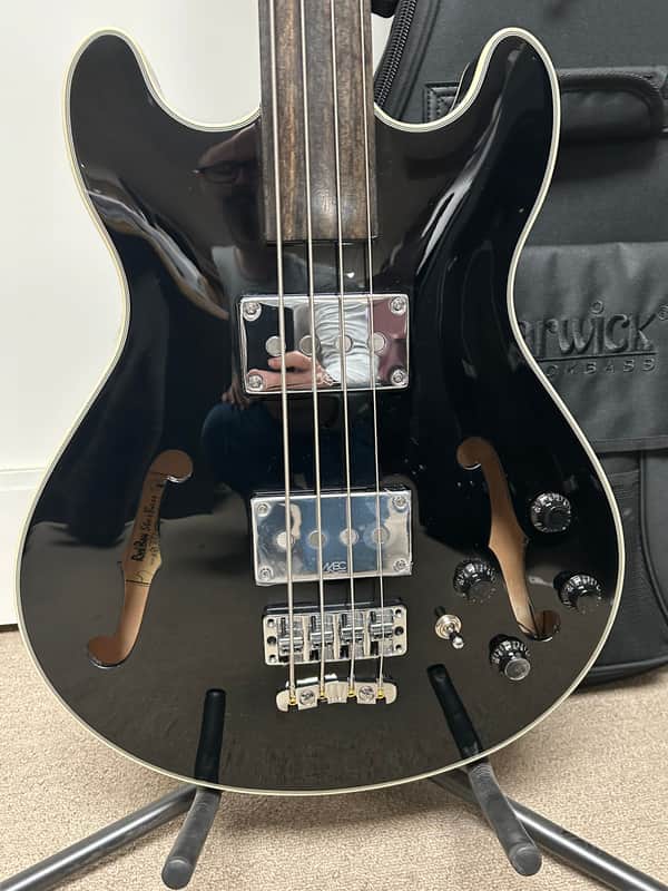 Warwick Rockbass Star Bass 4 String Semi-Hollow Bass Guitar FRETLESS 2025 - Solid Black High Polish