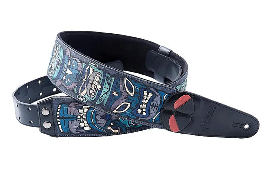 Right On Straps Steady Mojo Tiki Blue High Quality Vegan Guitar Strap