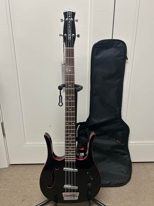 Danelectro Longhorn Bass - Black w/Red Binding - Brand New w/Free Gigbag