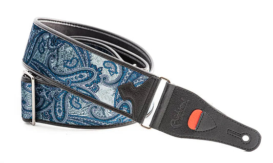 Right On Straps Steady Talisman Paisley Velvet Blue Vegan High Quality Guitar Strap