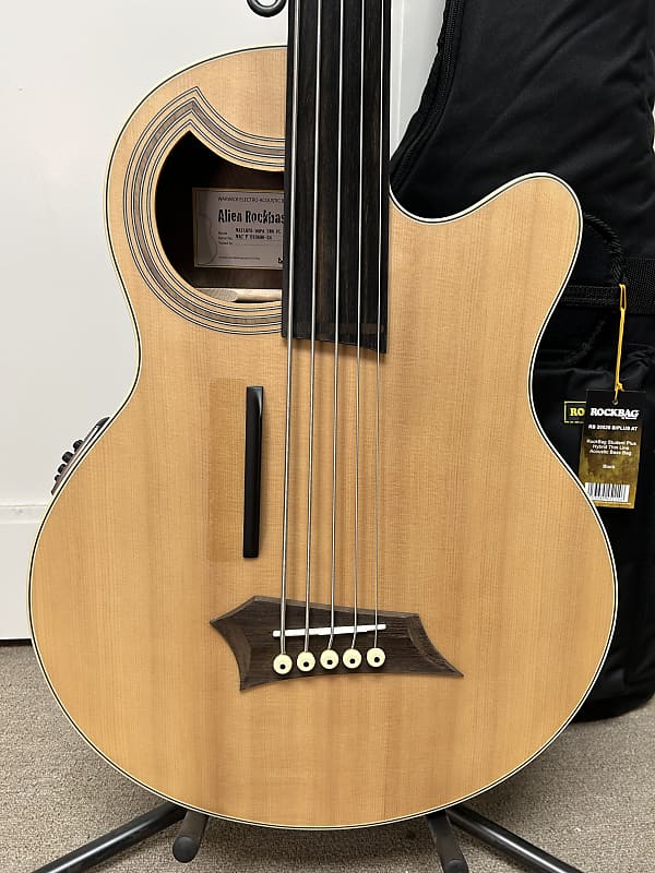 Warwick Rockbass Alien Deluxe Hybrid Thinline 5 String Fretless Acoustic Electric Bass - Natural