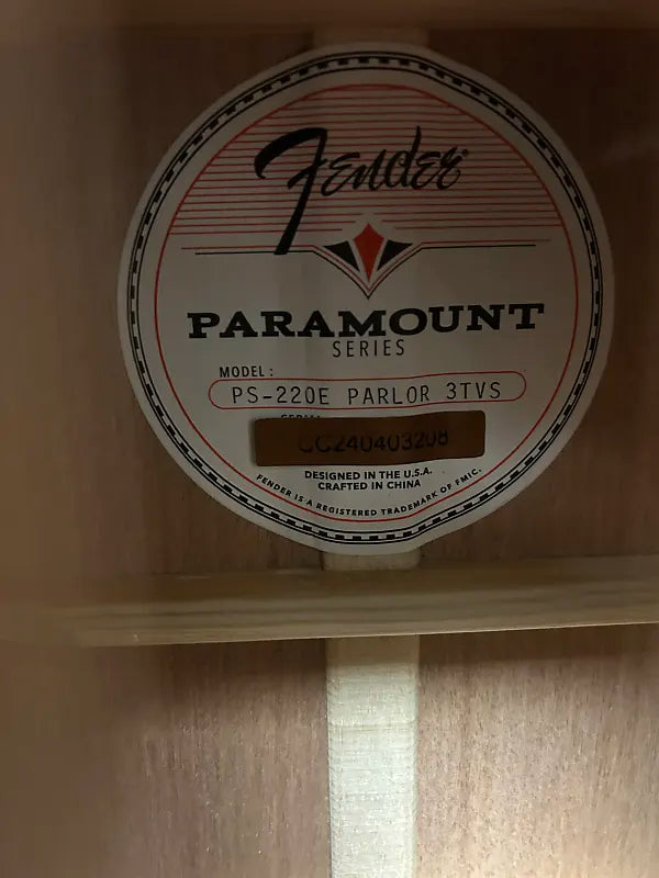 Fender Paramount PS-220E Acoustic Parlor Guitar w/Electronics - 3-Tone Vintage Sunburst