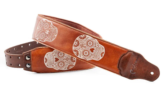 Right On Straps Sugar Skulls Woody Leathercraft High Quality Guitar Strap