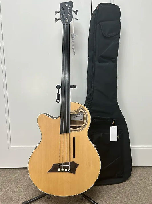 Warwick Alien Deluxe Hybrid Thinline 4 String Left Handed Fretless Acoustic Electric Bass - Natural