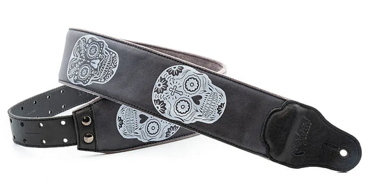 Right On Straps Sugar Skulls Black Leathercraft High Quality Guitar Strap