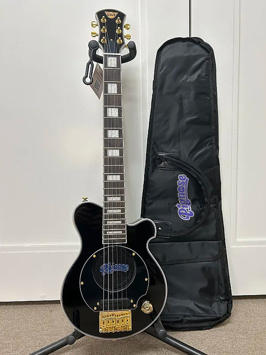 Pignose PGG-259 Mini Electric Travel Guitar - Black w/Gold Hardware w/Gig Bag
