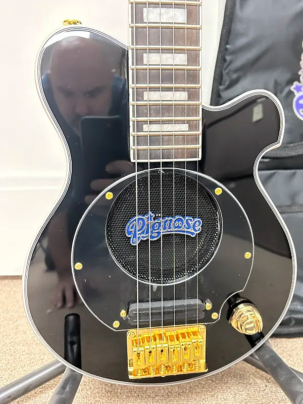 Pignose PGG-259 Mini Electric Travel Guitar - Black w/Gold Hardware w/Gig Bag