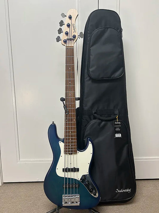 Sadowsky Metroline 21-Fret Vintage J/J 5 String Bass Red Alder Body Bora Blue Transparent