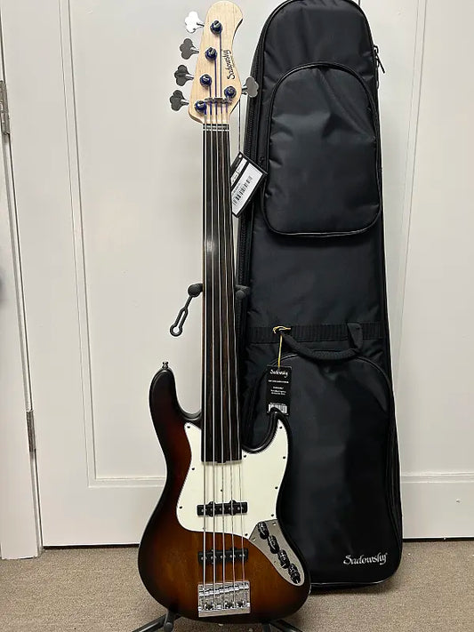 Sadowsky MetroLine 21-Fret Vintage Fretless J/J 5-String Bass Swamp Ash Body - Almond Sunburst Transparent Satin