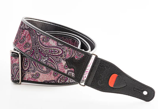 Right On Straps Steady Talisman Paisley Velvet Burgundy Vegan High Quality Guitar Strap