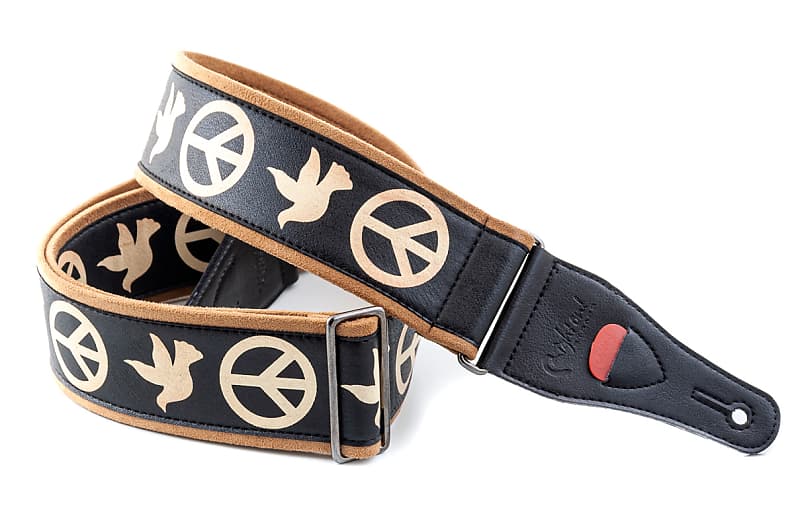 Right On Straps Neil Young Legend Peace & Doves Black Vegan High Quality Guitar Strap