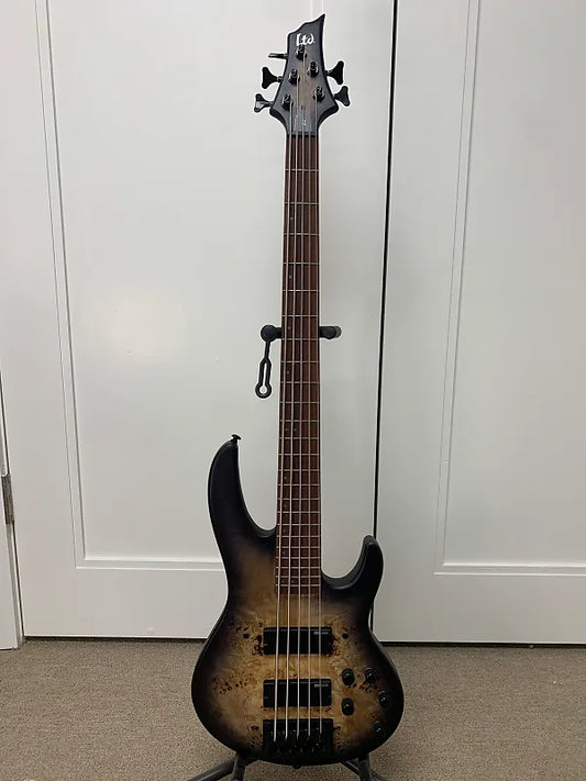 ESP LTD D-5 Five String Bass Guitar - Black Natural Burst Satin