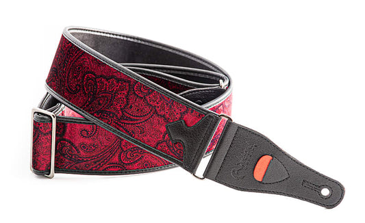 Right On Straps Steady Talisman Paisley Velvet Red Vegan High Quality Guitar Strap