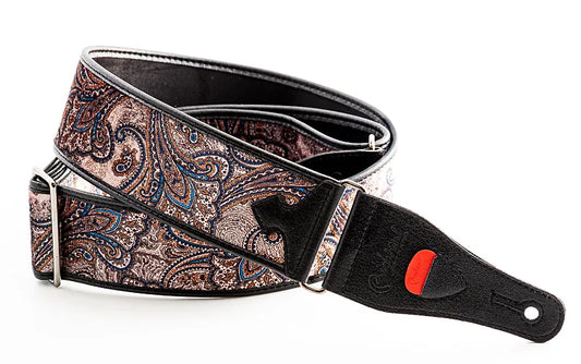 Right On Straps Steady Talisman Paisley Velvet Brown Vegan High Quality Guitar Strap